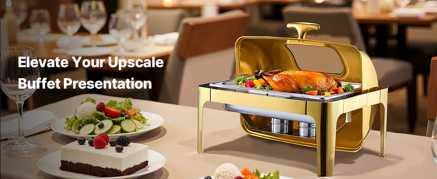 9Qt Roll Top Chafing Dish Sæt Rustfrit Stål Buffetservering