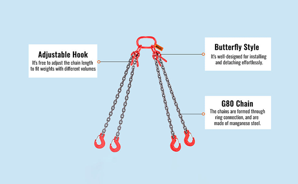 5/16" x 5 Ft G80 Chain Sling with Hooks – 11,000 lb Load
