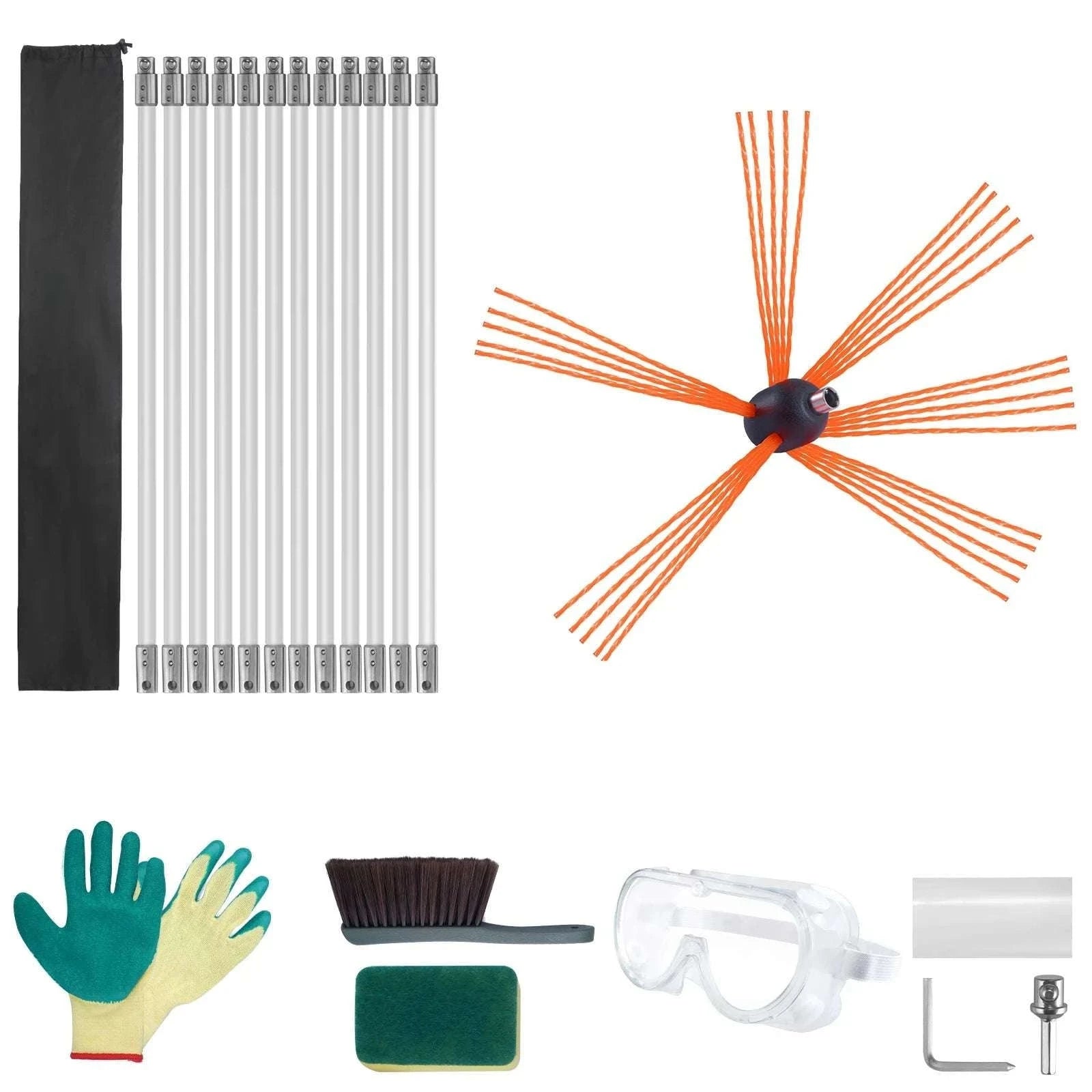 Chimney Sweep Kit with Flexible Nylon Rods & 360° Cleaning Brush-39in 12pcs / United States