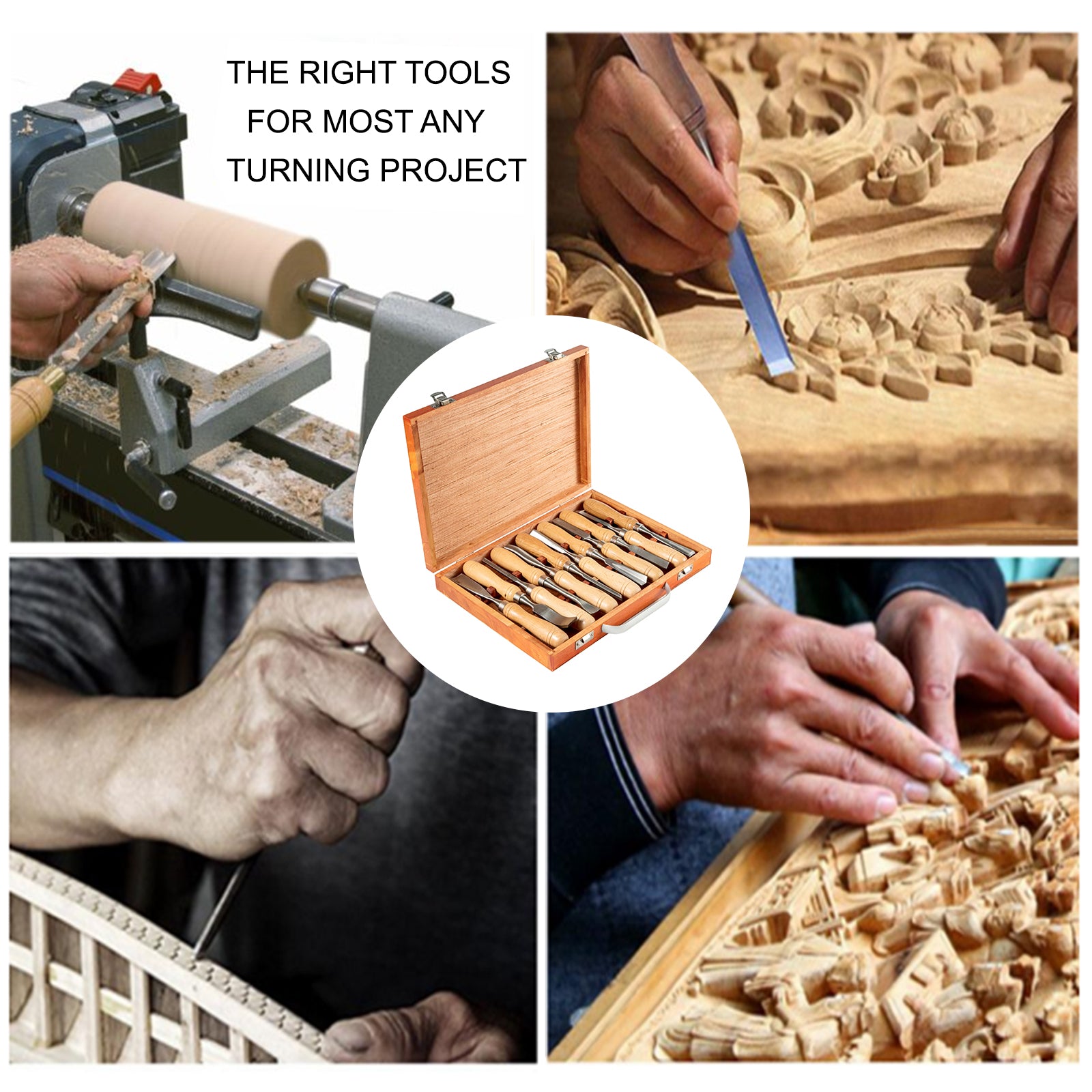 SucceBuy 12-Piece Wood Lathe Chisel Set, 3.75" Blade, Woodworking & Carving Tools with Wooden Case for Furniture & Root Crafting