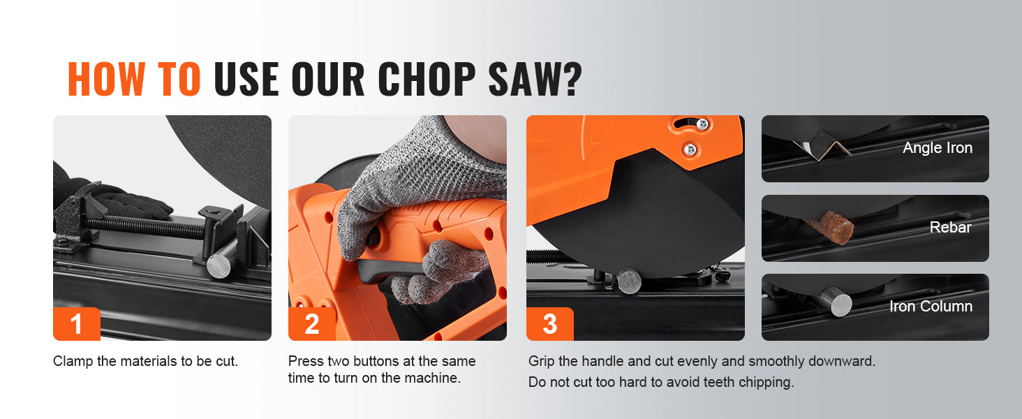 14" 2300W Abrasive Chop Saw with 0–45° Adjustable Angle