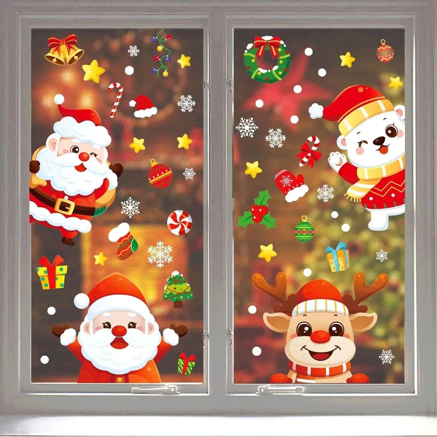 Christmas Window Stickers Santa Claus & Snowflakes Set-D