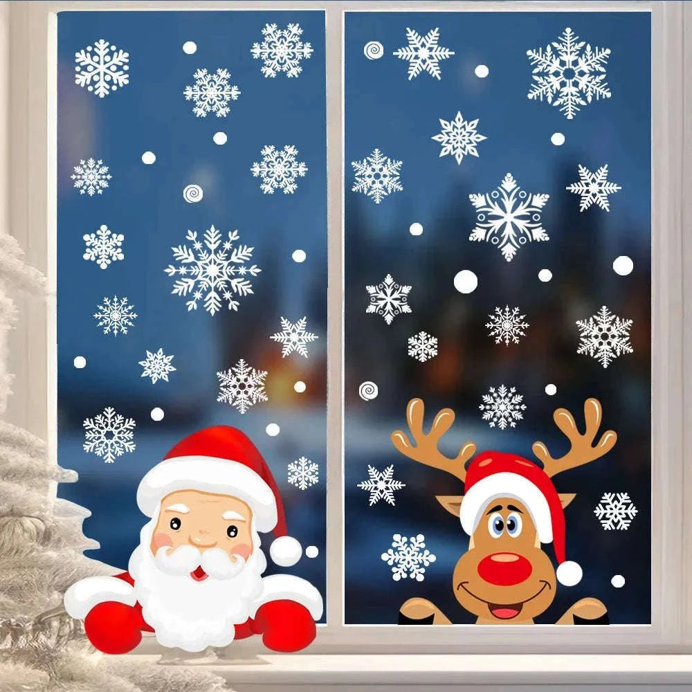 Christmas Window Stickers Santa Claus & Snowflakes Set-D