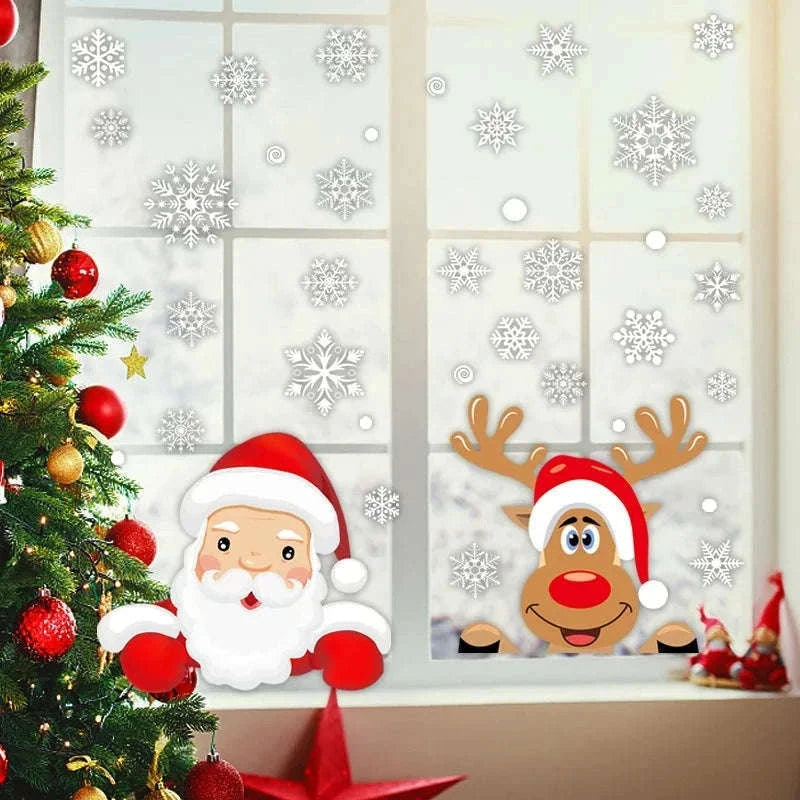 Christmas Window Stickers Santa Claus & Snowflakes Set-D