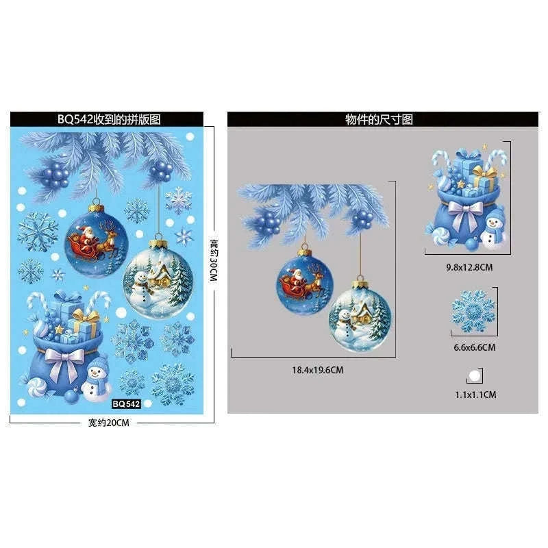 Christmas Window Stickers Snowman & Santa Static Cling Decor-E