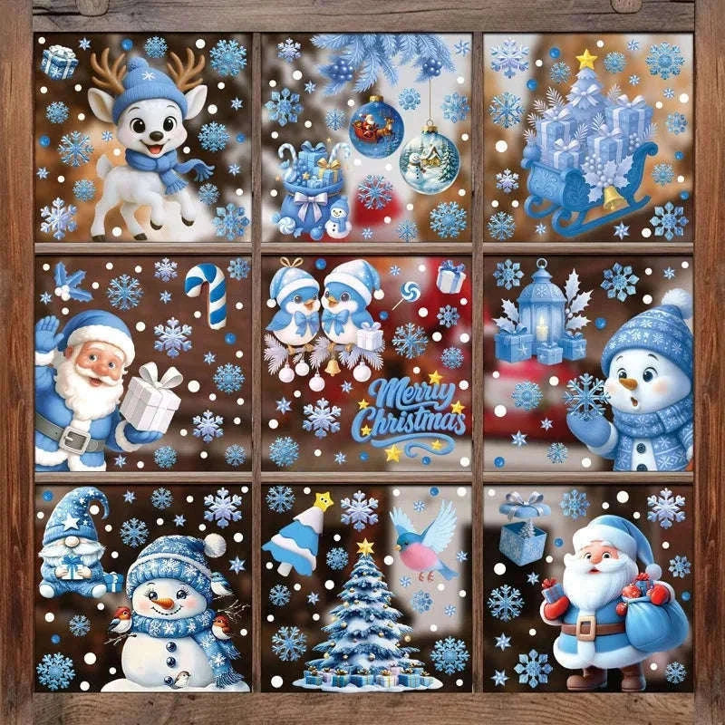 Christmas Window Stickers Snowman & Santa Static Cling Decor-E