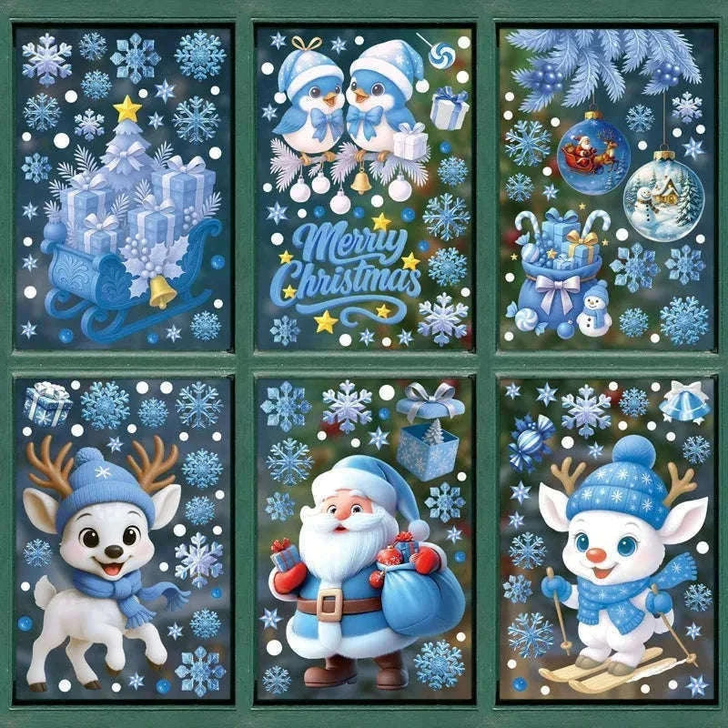 Christmas Window Stickers Snowman & Santa Static Cling Decor-E