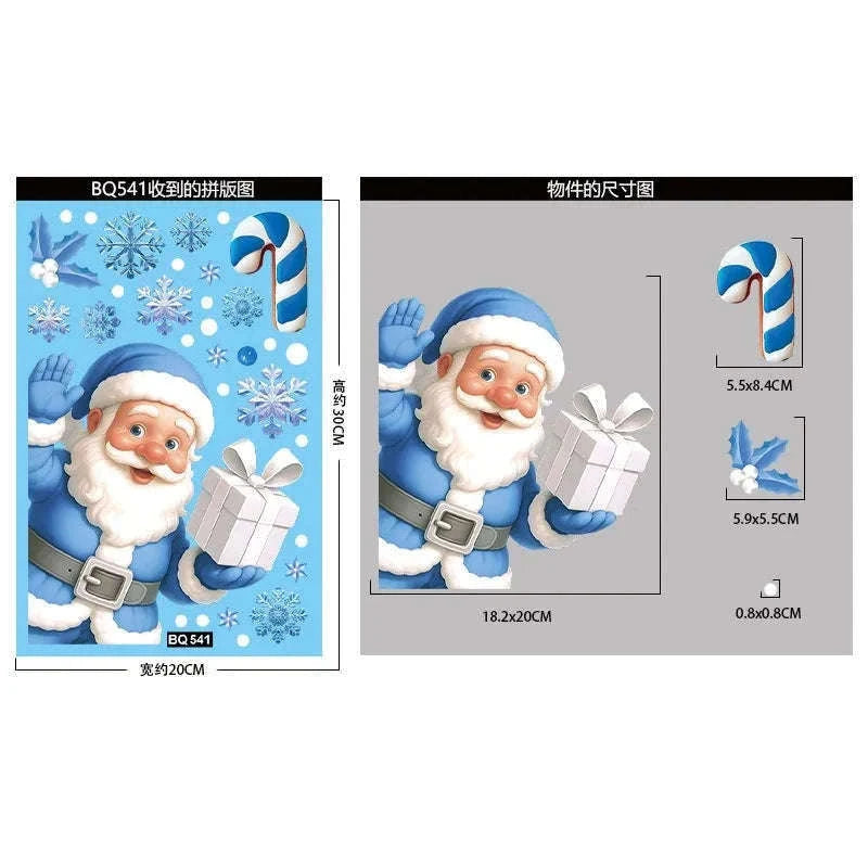 Christmas Window Stickers Snowman & Santa Static Cling Decor-E