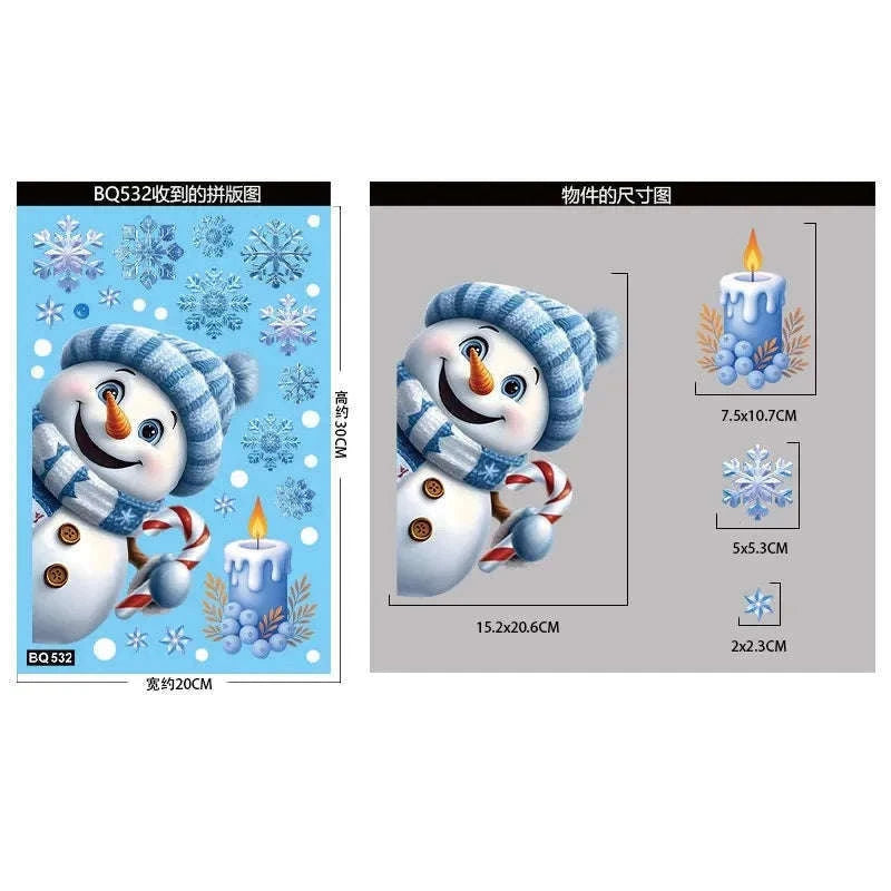 Christmas Window Stickers Snowman & Santa Static Cling Decor-E