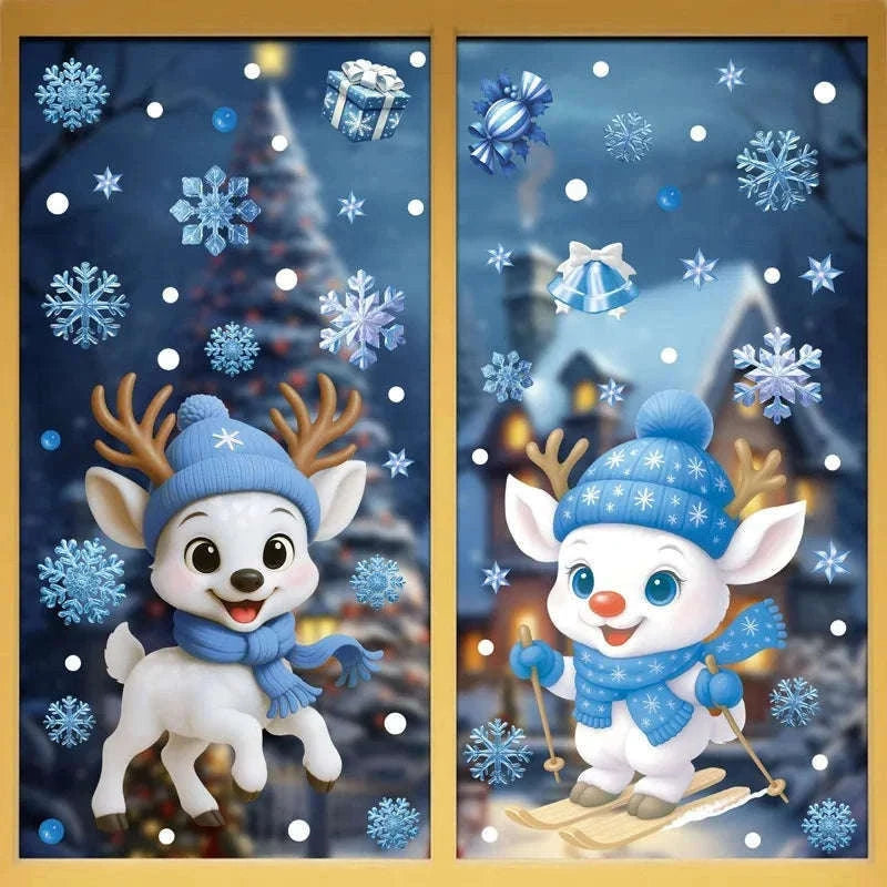 Christmas Window Stickers Snowman & Santa Static Cling Decor-E