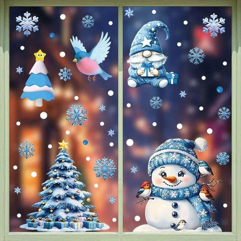 Christmas Window Stickers Snowman & Santa Static Cling Decor-E