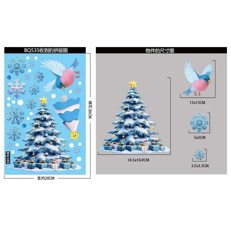 Christmas Window Stickers Snowman & Santa Static Cling Decor-E