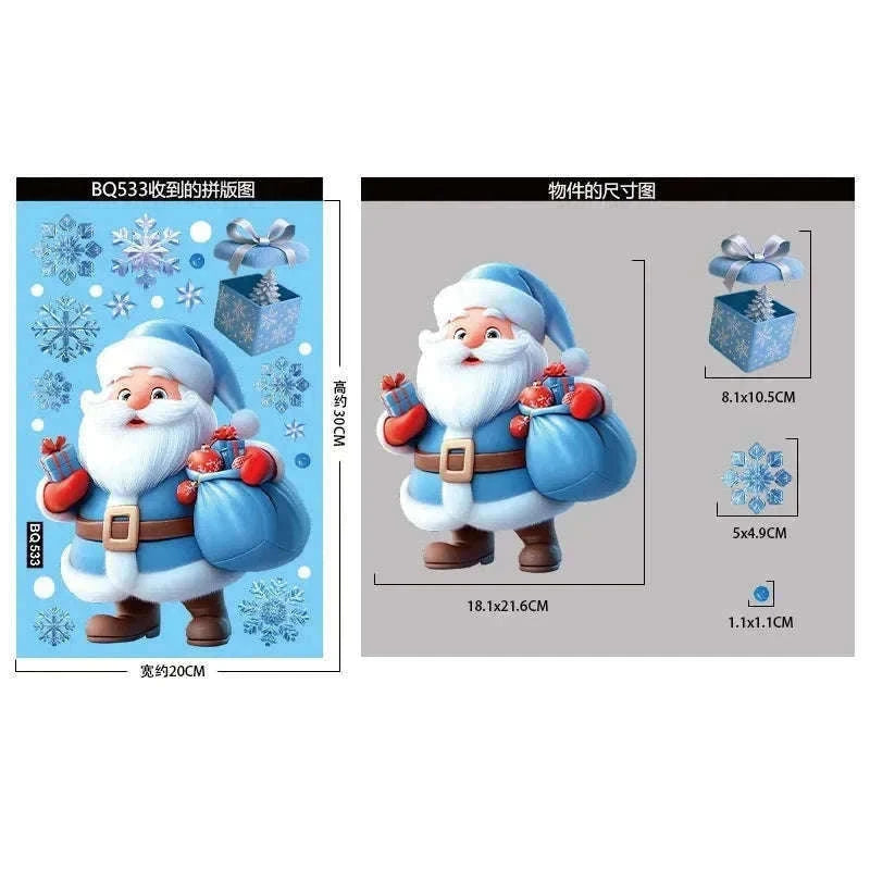 Christmas Window Stickers Snowman & Santa Static Cling Decor-E
