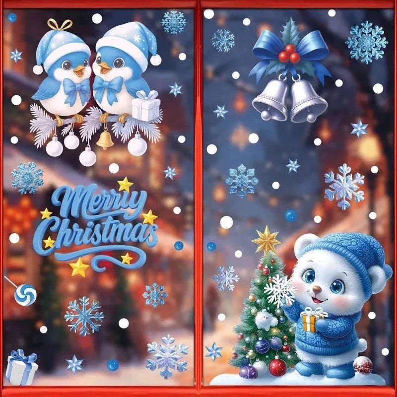 Christmas Window Stickers Snowman & Santa Static Cling Decor-E