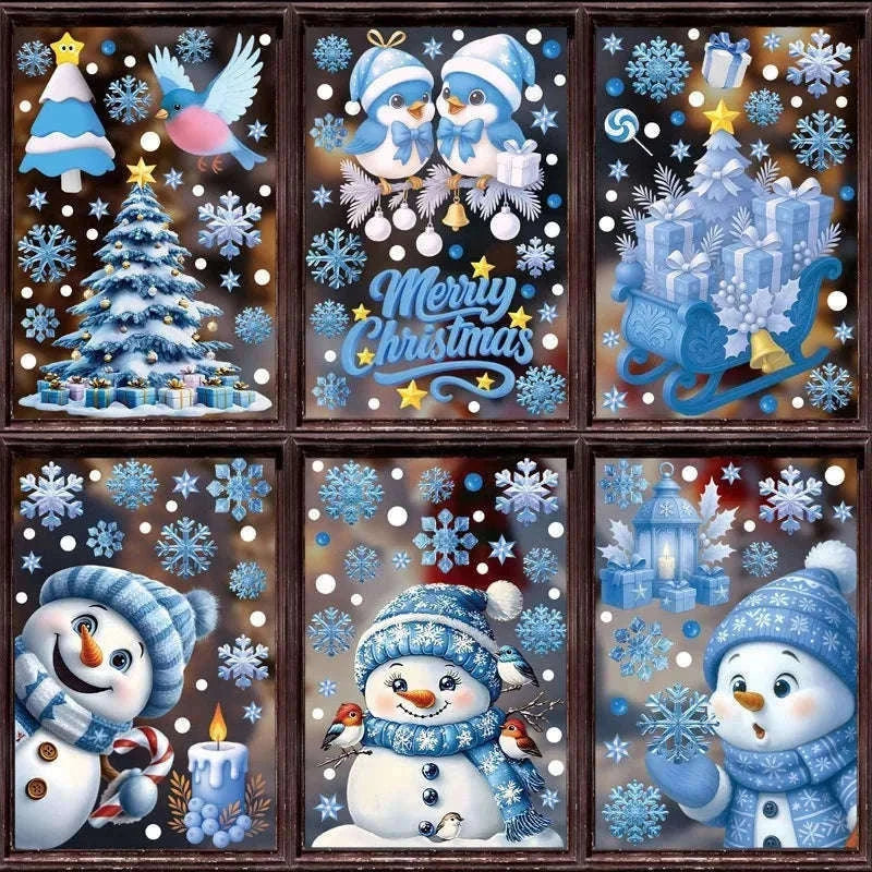 Christmas Window Stickers Snowman & Santa Static Cling Decor-E