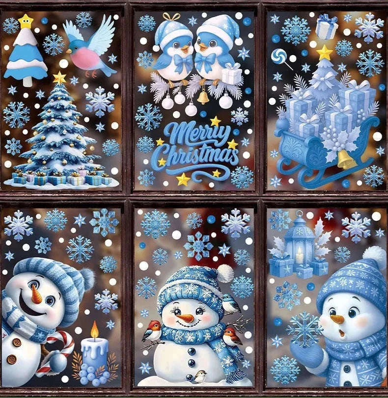 Christmas Window Stickers Snowman & Santa Static Cling Decor-E