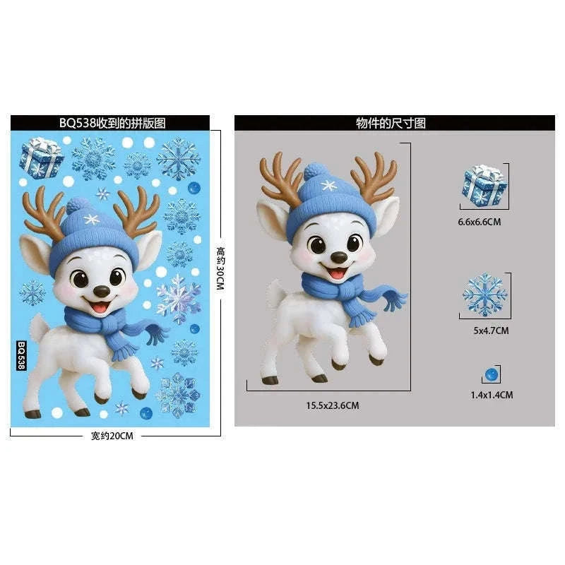 Christmas Window Stickers Snowman & Santa Static Cling Decor-E