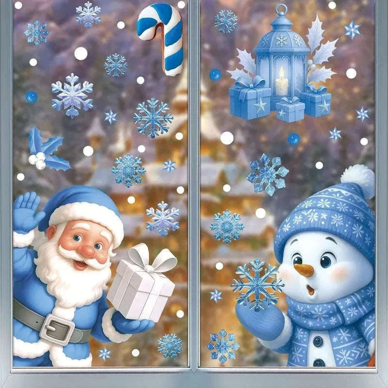 Christmas Window Stickers Snowman & Santa Static Cling Decor-E