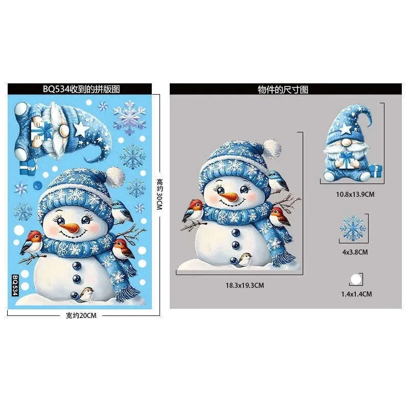Christmas Window Stickers Snowman & Santa Static Cling Decor-E