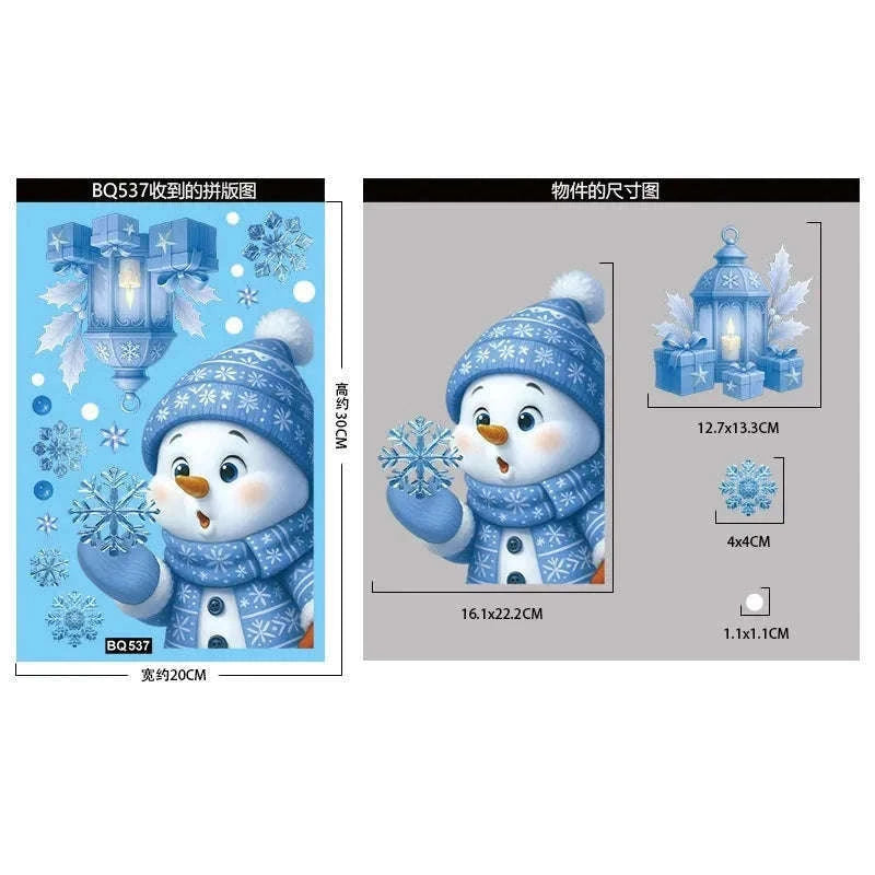 Christmas Window Stickers Snowman & Santa Static Cling Decor-E