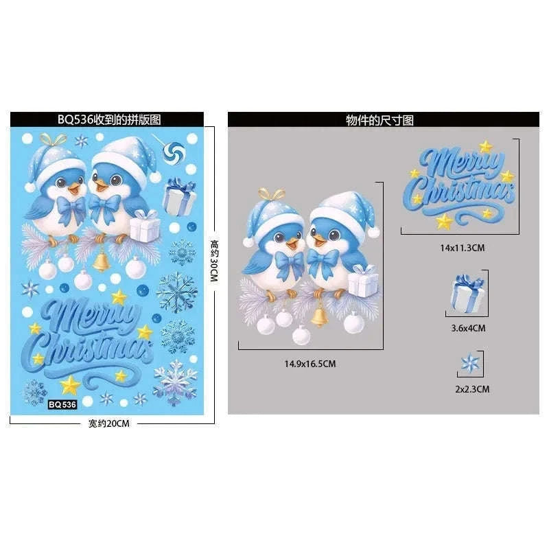 Christmas Window Stickers Snowman & Santa Static Cling Decor-E