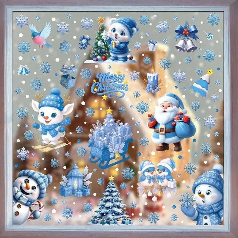 Christmas Window Stickers Snowman & Santa Static Cling Decor-E