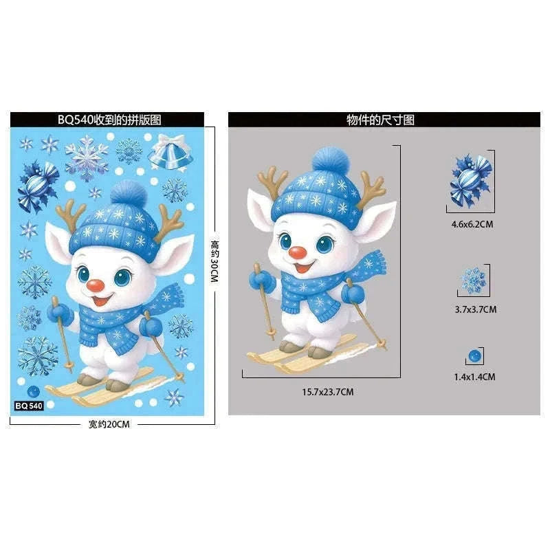 Christmas Window Stickers Snowman & Santa Static Cling Decor-E