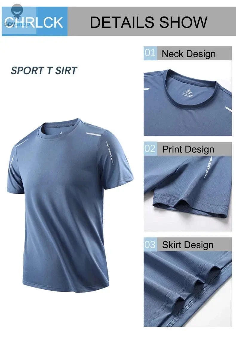 CHRLCK Men's Quick Drying Sports Tee – Lightweight, Breathable Summer Performance Shirt-Navy / 5XL(90-100kg)