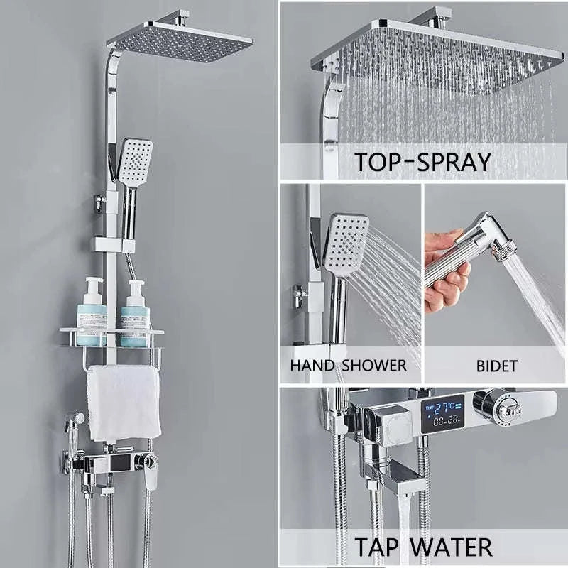 Chrome and Black Brass Shower Faucet System-Black-4Ways-ABS / UNITED KINGDOM