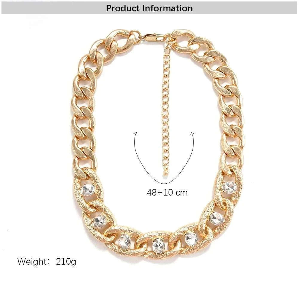 Chunky Gold Curb Chain Necklace with Crystal Accents Adjustable Fit-MY250900015G224