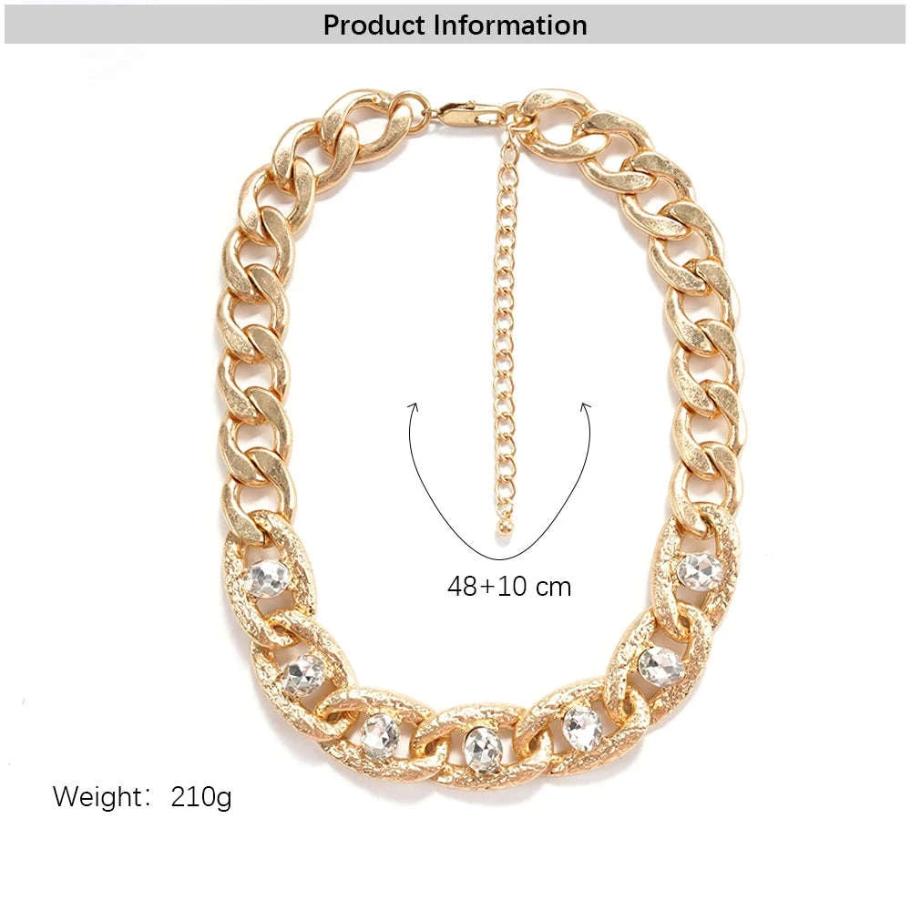 Chunky Gold Curb Chain Necklace with Crystal Accents Adjustable Fit-MY250900015G224