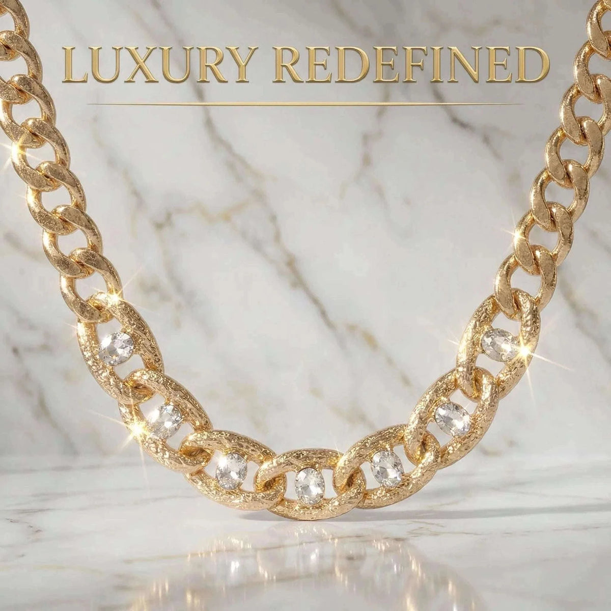 Chunky Gold Curb Chain Necklace with Crystal Accents Adjustable Fit-MY250900015G224