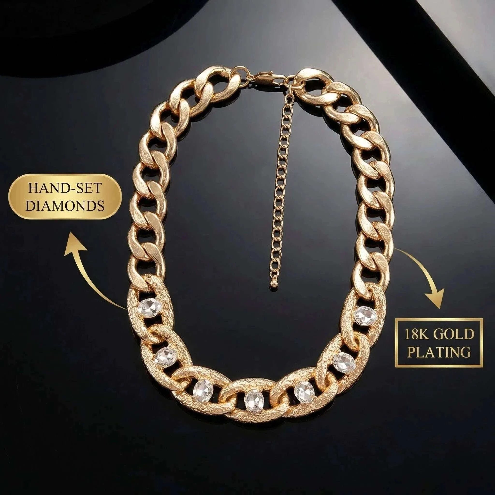Chunky Gold Curb Chain Necklace with Crystal Accents Adjustable Fit-MY250900015G224