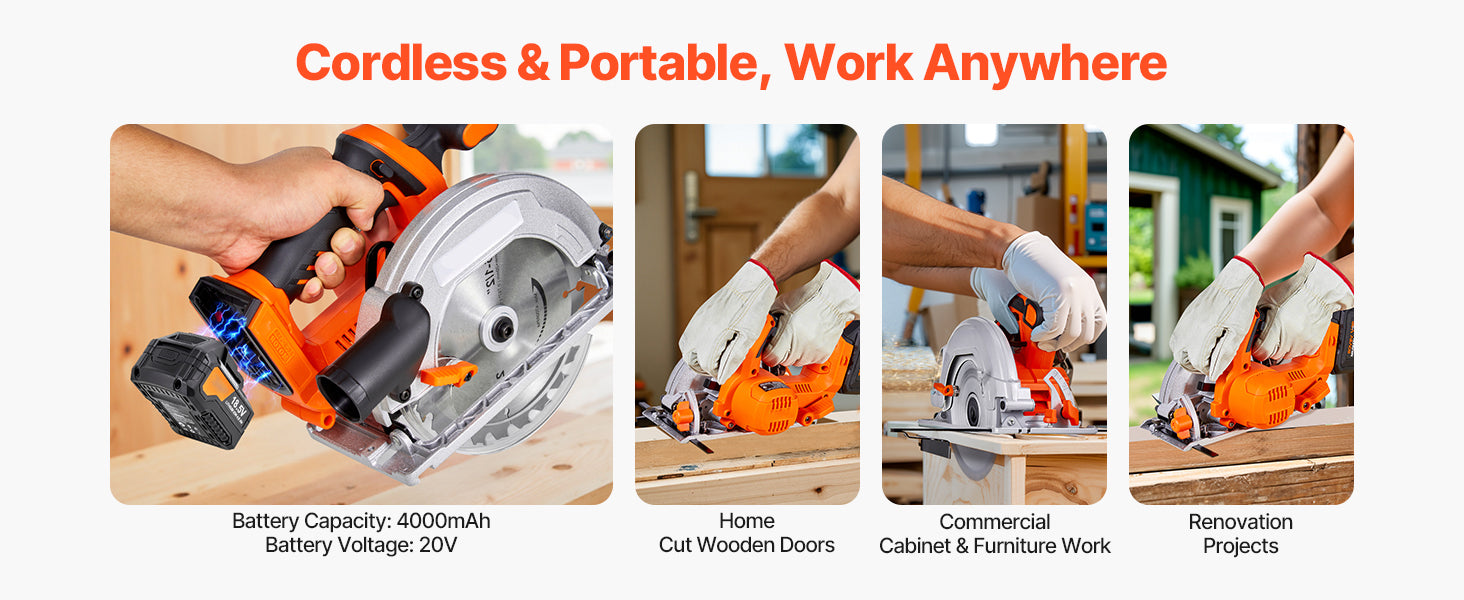 20V Cordless Circular Saw 4700 RPM 6-1/2" Blade with Battery