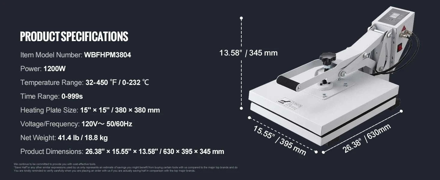 Clamshell Heat Press Machine 15x15–16x24 for T-Shirts & Sublimation-Black 15in x 15in / United States