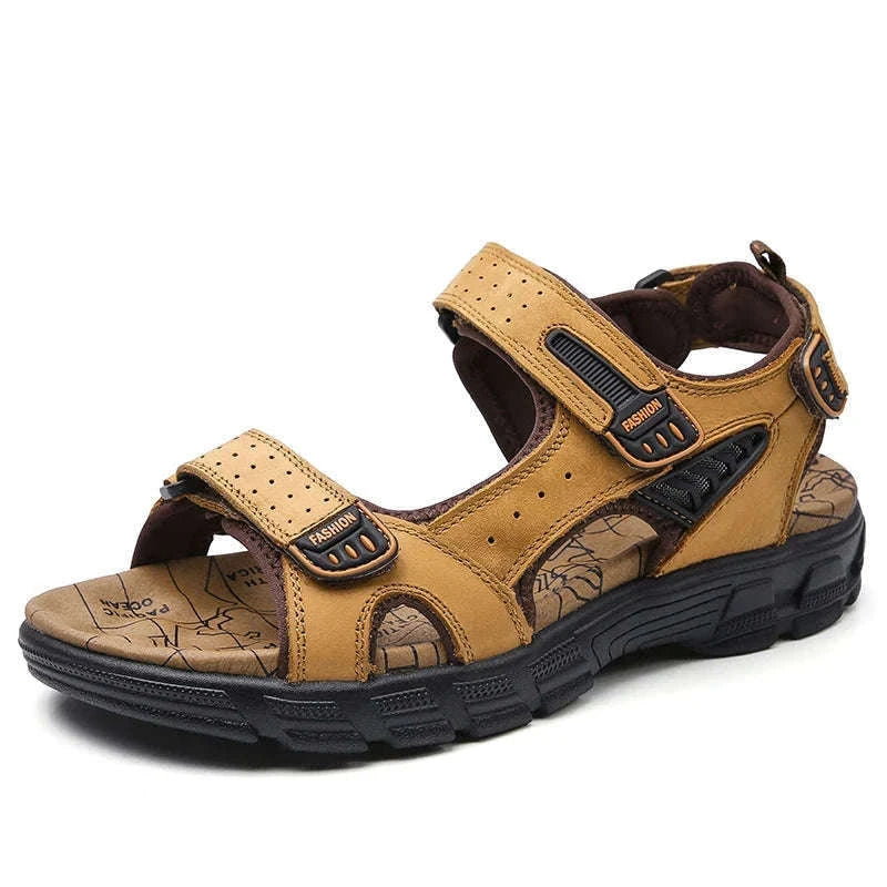Classic Men's Genuine Leather Gladiator Sandals-Black / 6.5