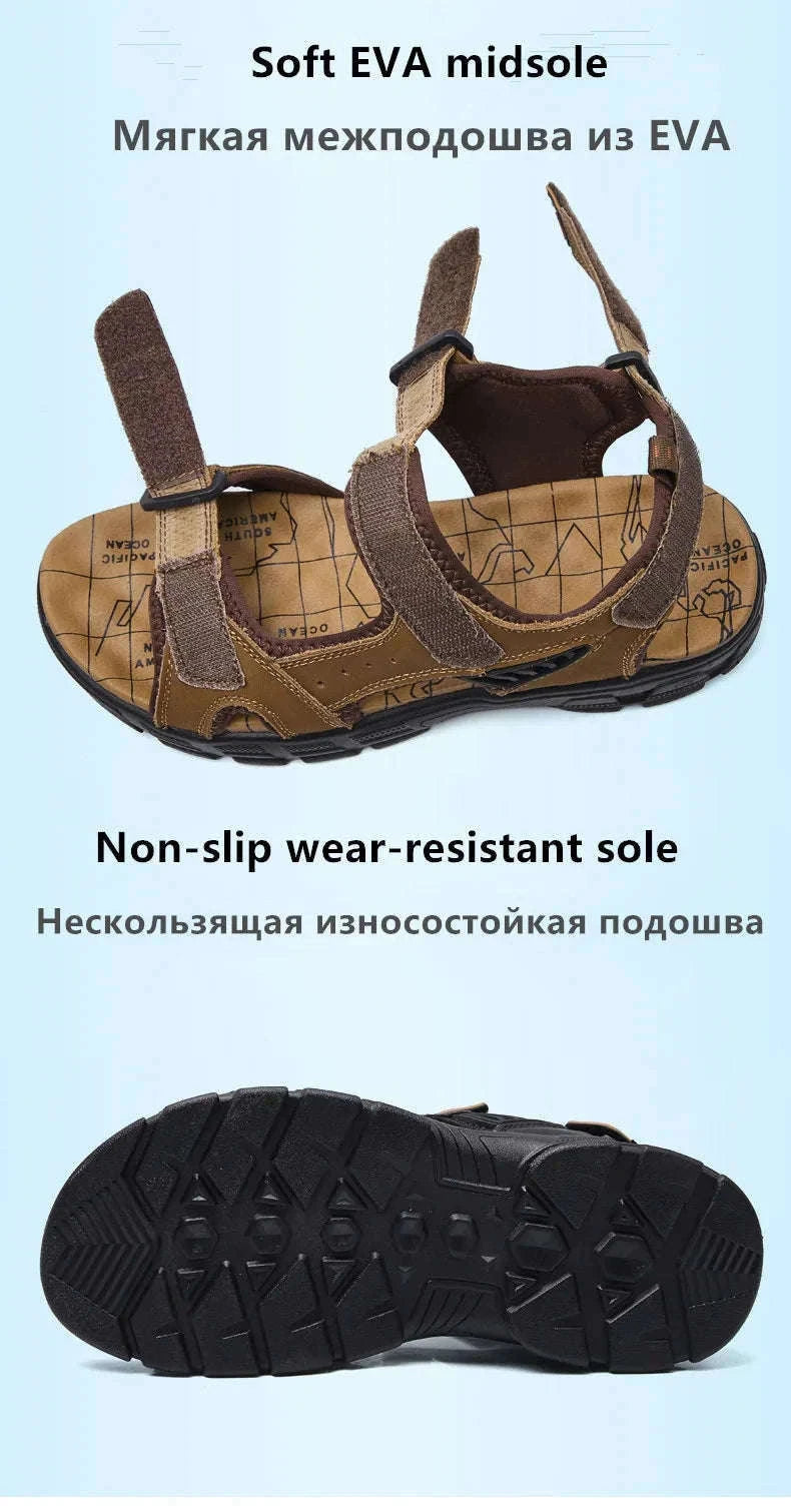 Classic Men's Genuine Leather Gladiator Sandals-Black / 6.5