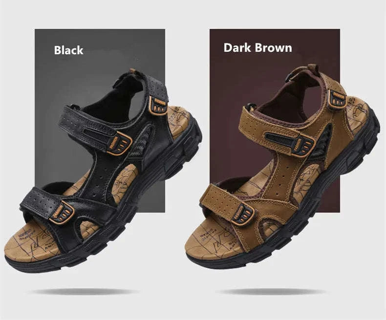 Classic Men's Genuine Leather Gladiator Sandals-Black / 6.5