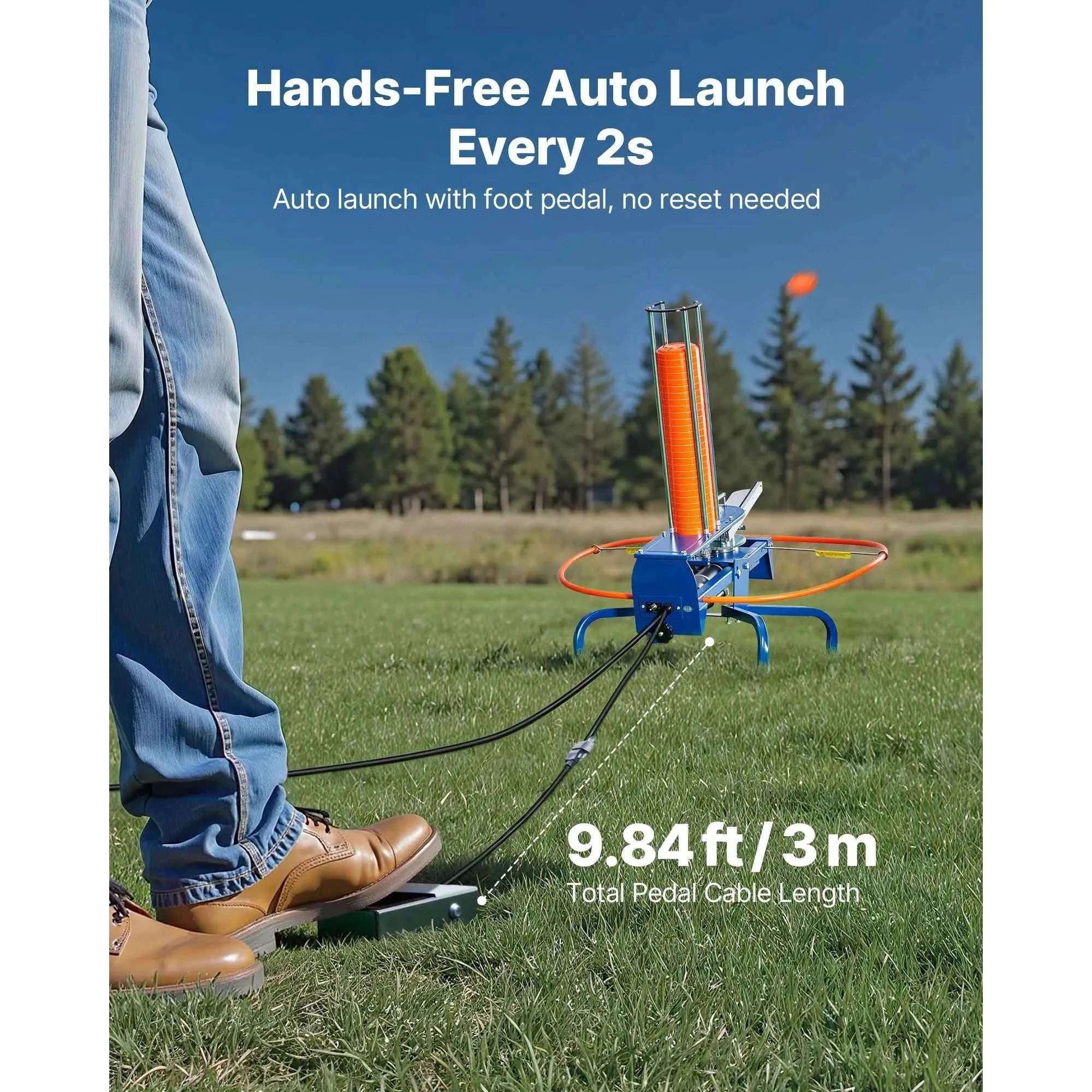 Clay Target Thrower with Adjustable Angle and Foot Pedal, 50-Target Capacity-50 Clays / United States