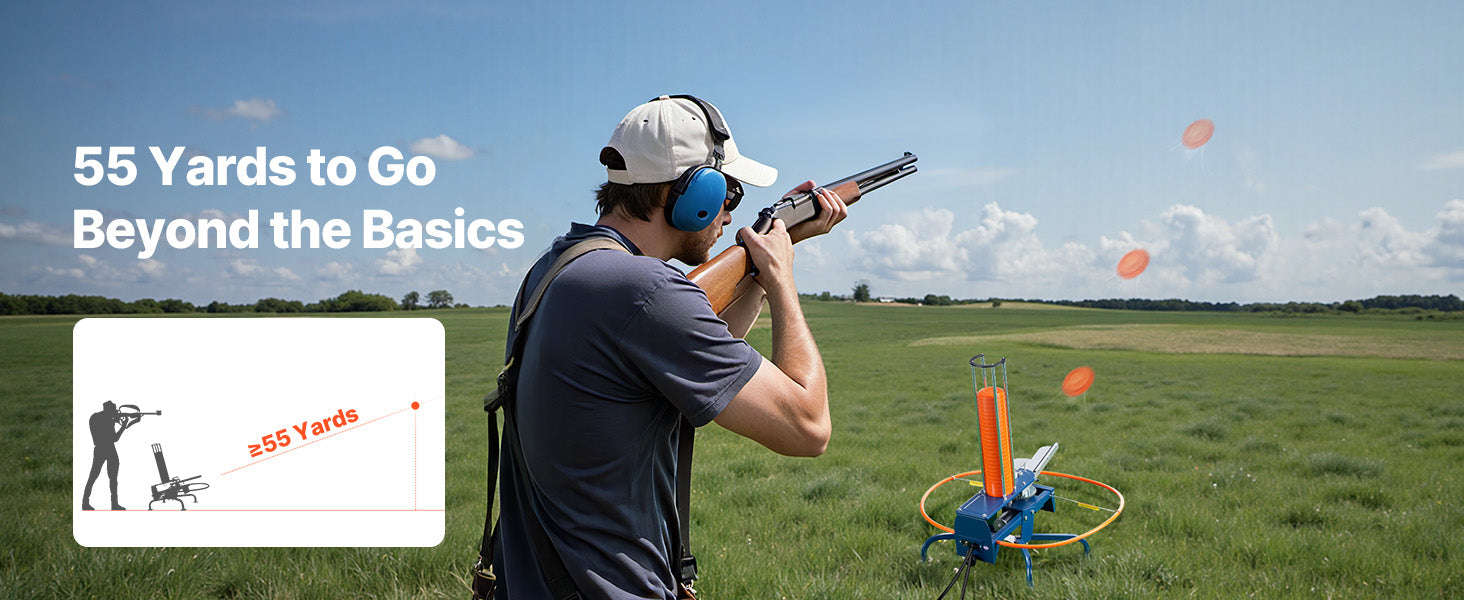 Clay Target Thrower with Adjustable Angle and Foot Pedal, 50-Target Capacity-50 Clays / United States