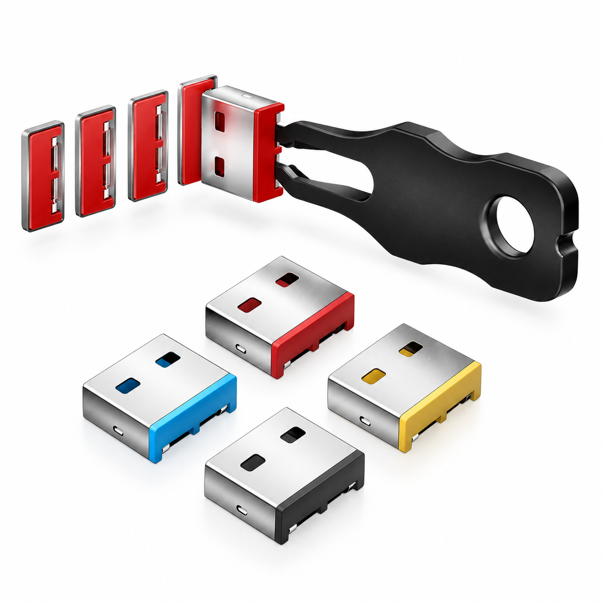 Ten USB-A Port Blockers with Removal Key