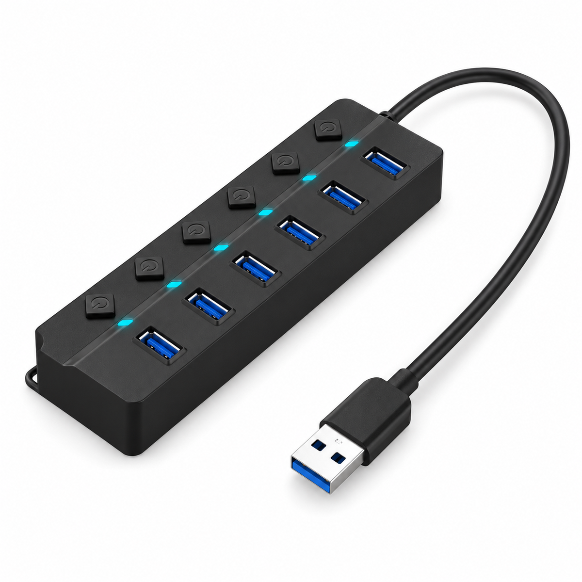 USB 3.0 Hub with 4 or 7 Ports, Independent Switch Control, Suitable for Laptops, USB Drives, Hard Drives, Printers, Cameras, Key