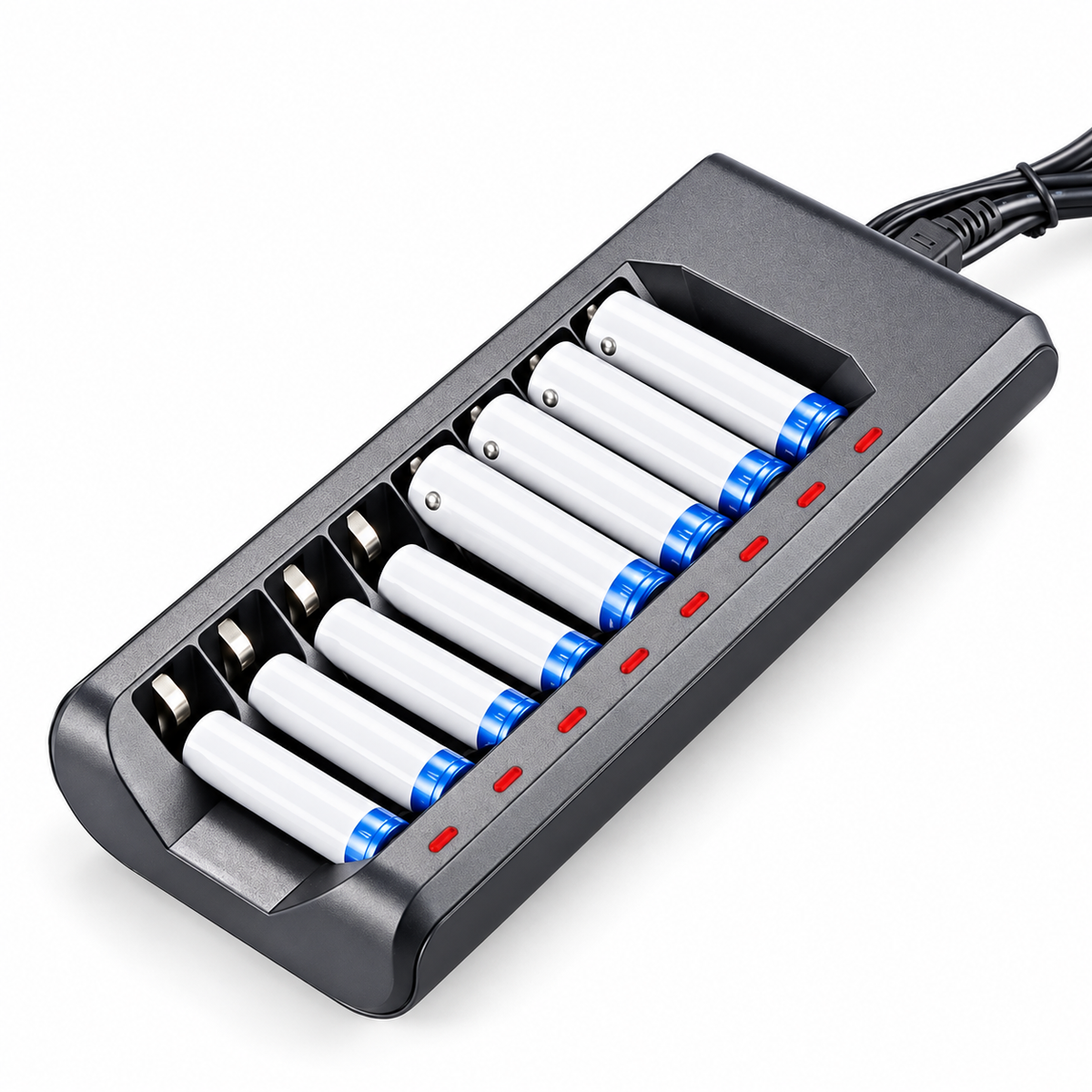 Rechargeable Battery Charger USB Output 8 Slots Fast Charging Short Circuit Protection for 1.2V NiMH AAA/AA Batteries Charger