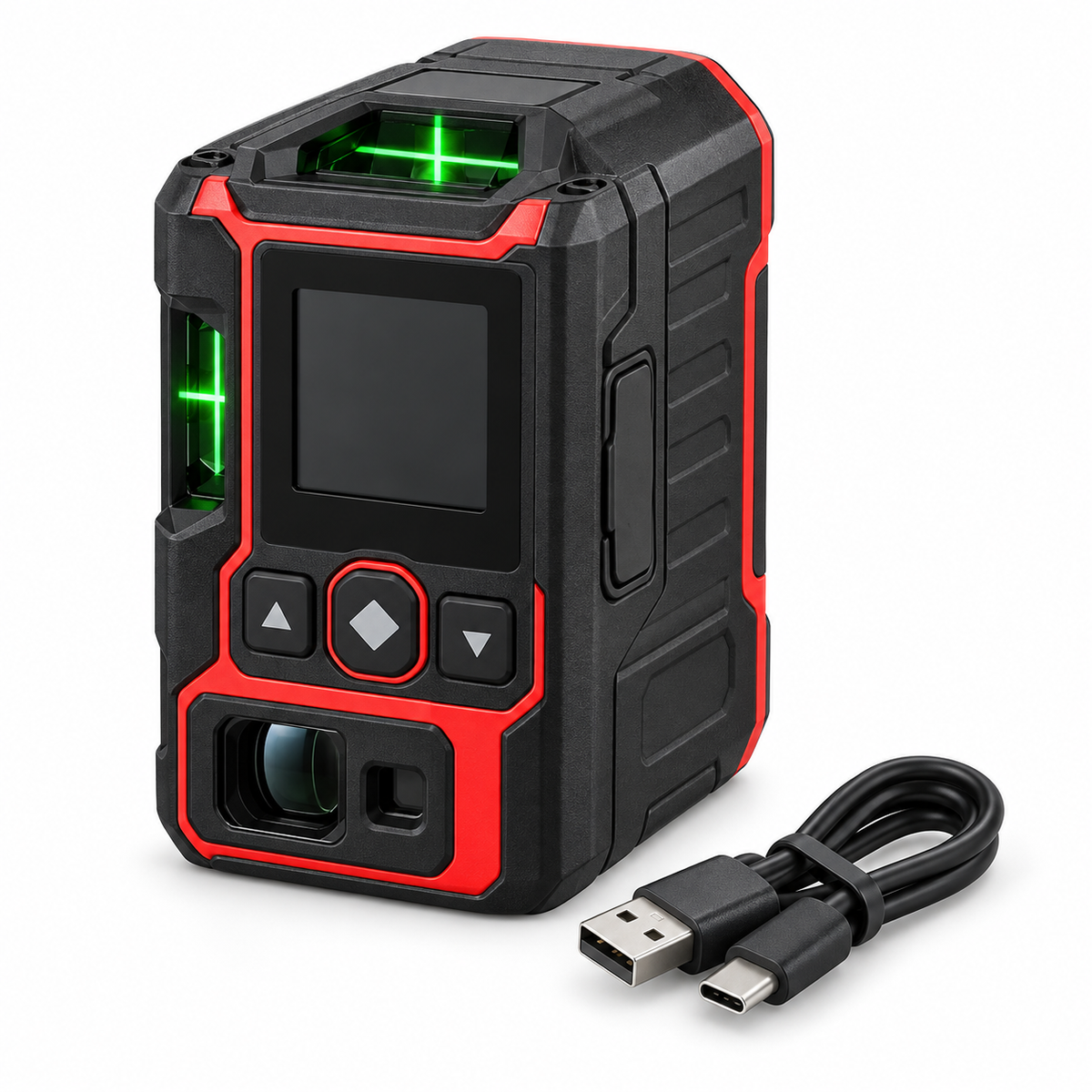 SNDWAY 3-in-1 Laser Rangefinder, High-Precision Electronic Protractor, Green Cross-Line Level, Voice Announcement