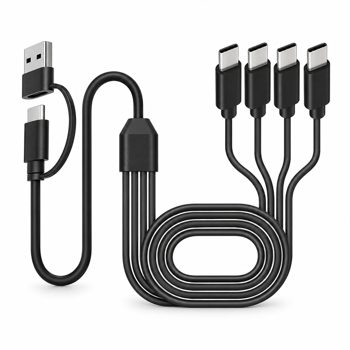 USB C Splitter Multi Charging Cable,USB A/C to Type C Charging Cord, with 4 Type-C Connectors for Cell Phones Tablets and More
