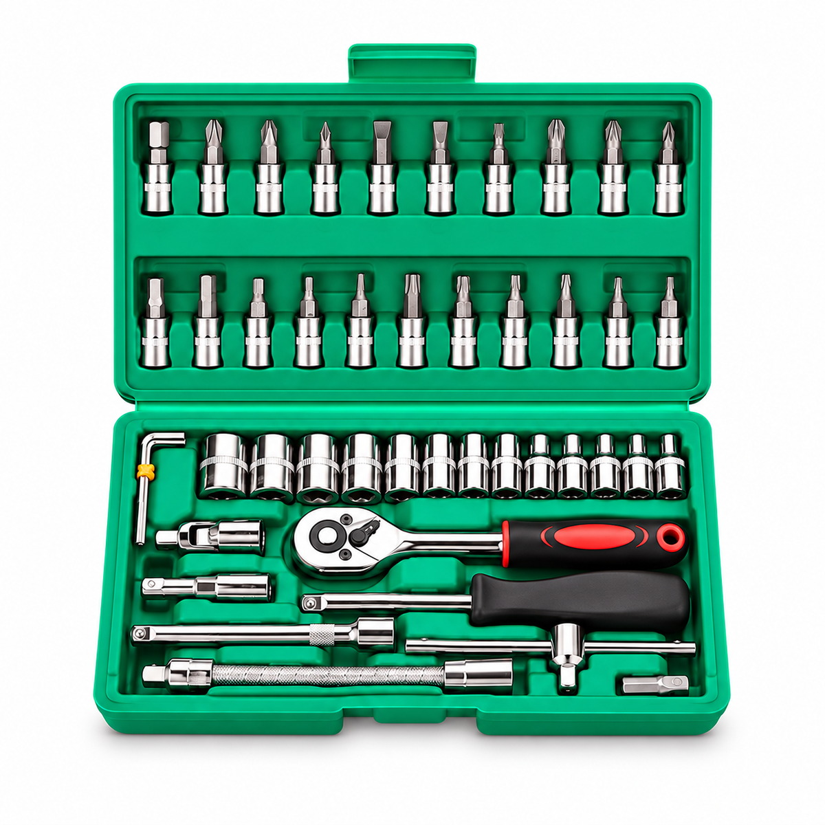 46Pcs Family Tools 1/4 Set Mechanic Tool Kits for Auto Repair Hous with Sockets Metric Hex Bit Socket Set inch Ratchet Wrench