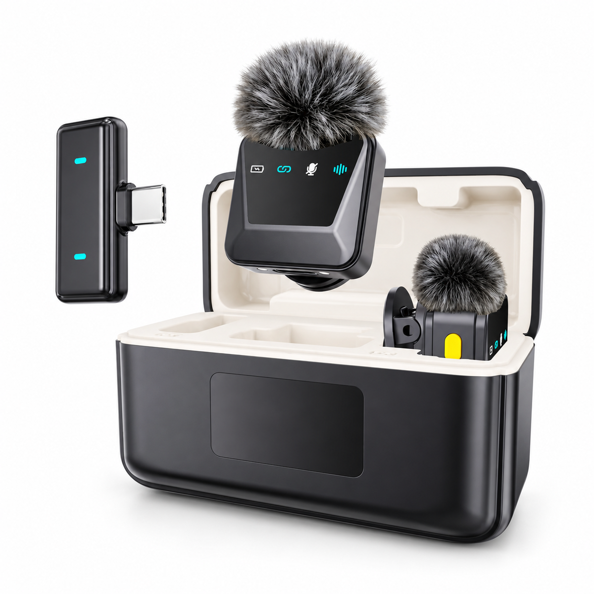 Wireless Lavalier Microphone with Charging Case, Long Battery Life, Windproof Ball, Intelligent Noise Reduction, Type-C
