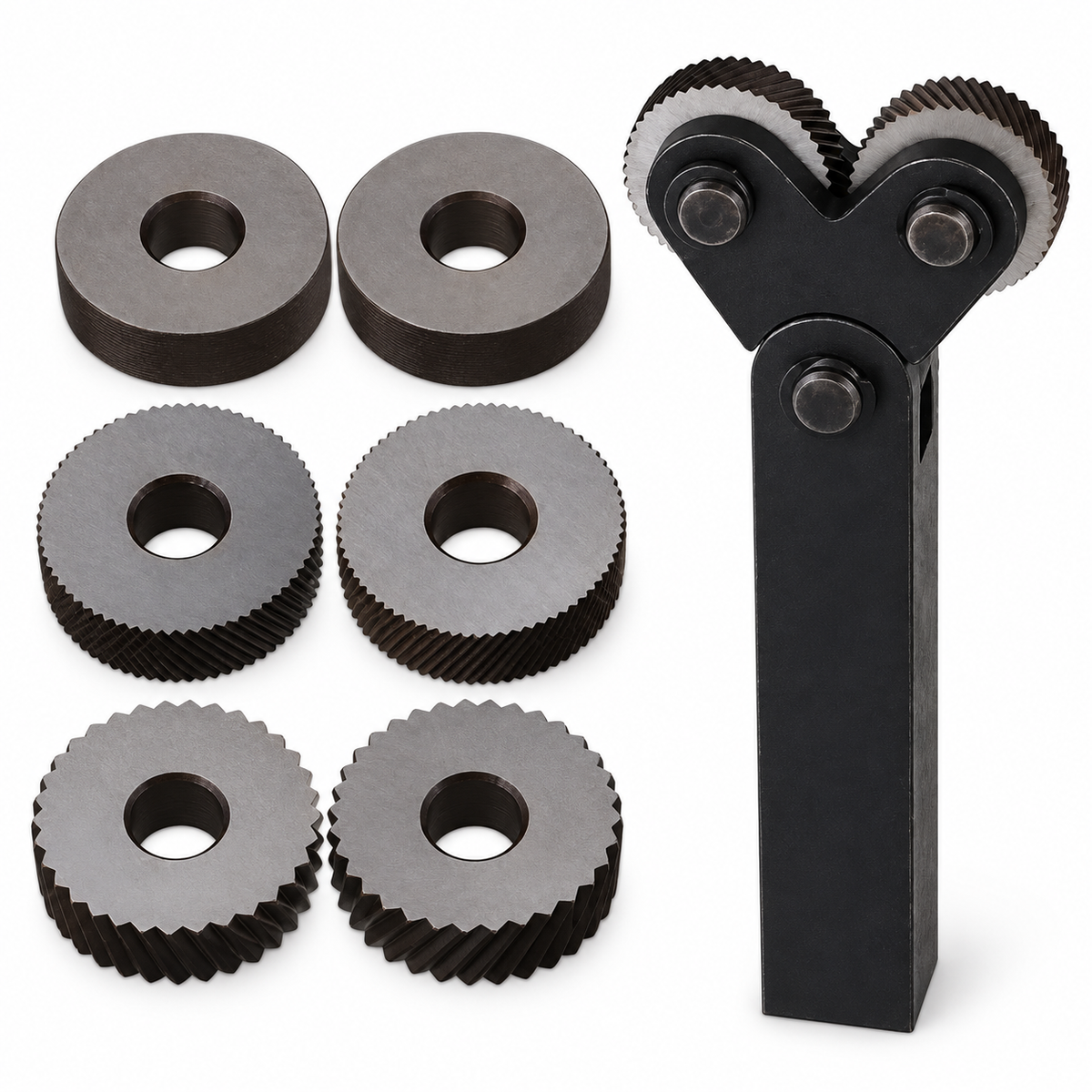 Dual Wheel Knurling Tool Kit 7pcs 0.5mm 1mm 2mm Wheel Linear Pitch Knurl Set Steel Lathe Cutter Wheel Knurling Tool Set