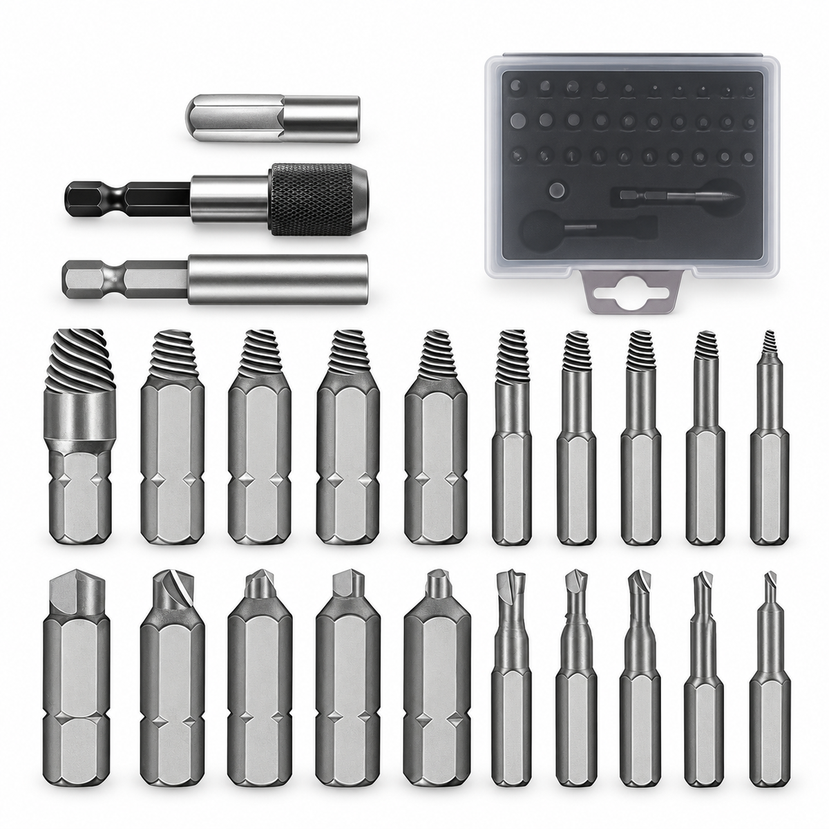Damaged Screw Extractor Set Removal Tool Drill Bit Easy Out Disassemble Bolt Stud Slip Teeth Demolish Stripped Broken Remover