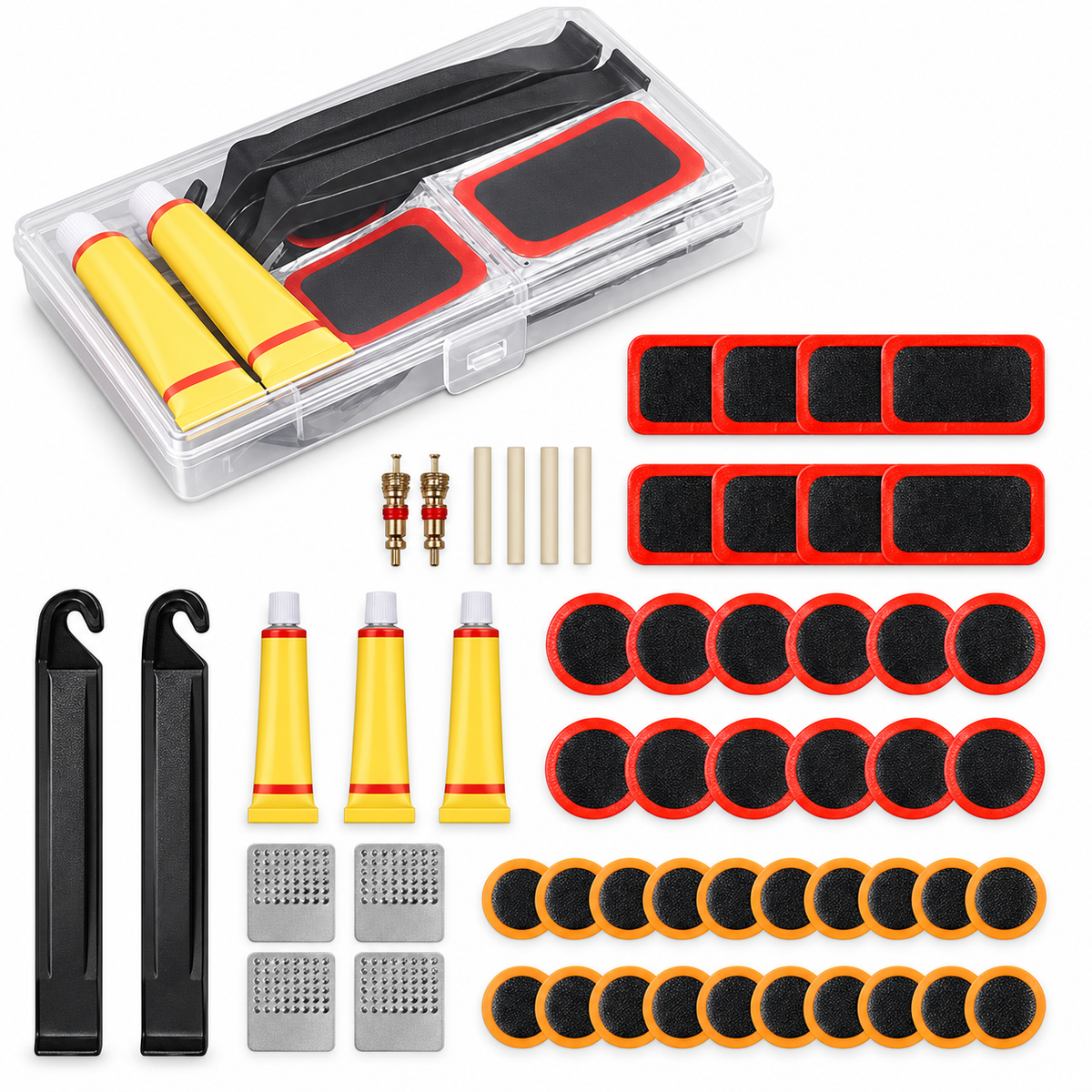 Bicycle Flat Tire Repair Kit Tool Set 48pcs Portable Rubber Fetal Repair Tools bike Inner Tube Puncture Patch Repair Tools